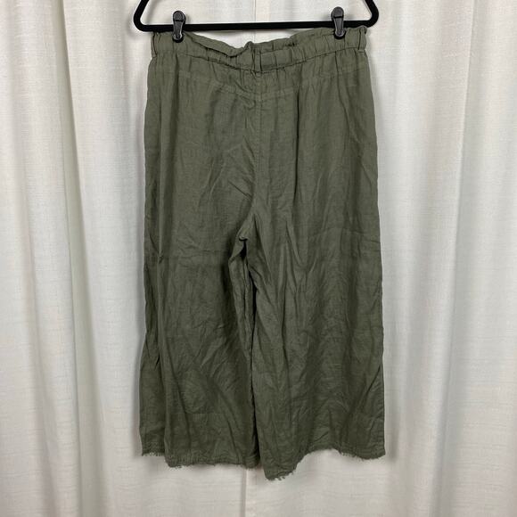 Anthropologie Cloth&Stone Green Linen Wide Leg Cropped Paperbag Waist Pants Sz.M - Picture 8 of 13